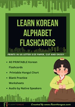 Preview of Korean Alphabet Flashcards and  Worksheet| Korean Language Practice