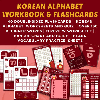 Preview of Korean Alphabet Practice Workbook and  Flashcards bundle