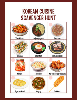 Preview of Korean Foods Scavenger Hunt | Korean Cuisine Activity | PDF Download | Printable