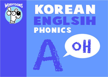 Preview of Korean To English Phonics - Printable Flash Cards + PPT Wordtoons