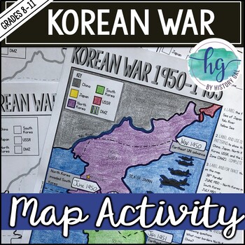 Preview of Korean War 1950-1953 Map Activity for No Prep Cold War Lesson