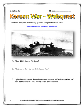 Preview of Korean War - Webquest with Key (History.com)