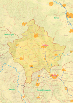Preview of Kosovo map with cities township counties rivers roads labeled