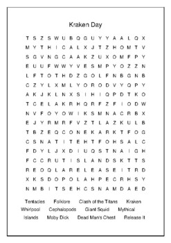 Kraken Day October 11th Crossword Puzzle Word Search Bell Ringer B