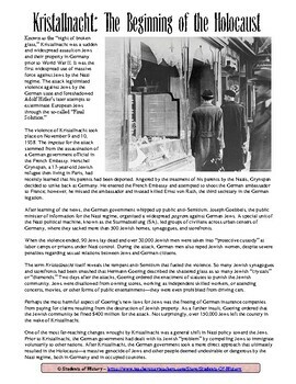 Preview of Kristallnacht Reading Worksheet for the Holocaust