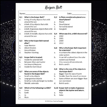 Kuiper Belt Reading Comprehension Passage and Questions - Google Form Quiz