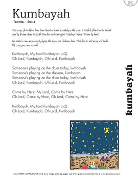Preview of Kumbayah (Improvisational Version With Students) Free Lyric Page