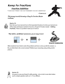 Preview of Kung Fu Fractions: Adding Fractions with unlike denominators