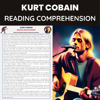 Preview of Kurt Cobain Biography Reading Passage for History of Rock Music and Grunge