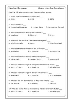 Kurt Vonnegut "Harrison Bergeron" worksheets by Peter D | TpT