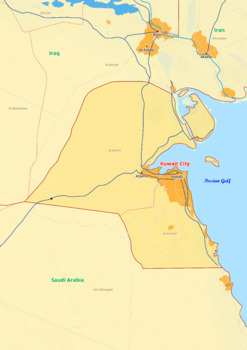 Preview of Kuwait map with cities township counties rivers roads labeled