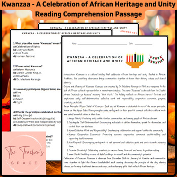 Preview of Kwanzaa - A Celebration of African Heritage and Unity Reading Comprehension Pa..