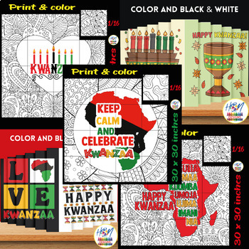 Preview of Kwanzaa Activities & Crafts Bundle: Collaborative Coloring Posters & Agamographs