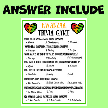 Preview of Kwanzaa Activities Trivia riddles Game Unit Sub plans lesson Early finishers 5th