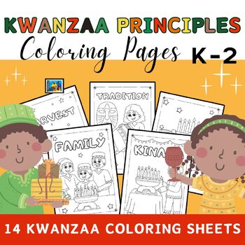 Preview of Kwanzaa Celebration Coloring Pages  - 14 Kwanza Principles Coloring Sheets (k-2)