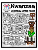 Kwanzaa Coloring / Dauber Pages: Kinara, Unity Cup, Drum, 