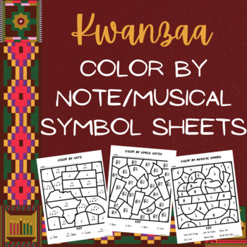 Preview of Kwanzaa Music Coloring Pages- Color by Note/Treble Clef/Musical Symbol