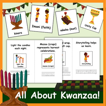 Preview of Kwanzaa Picture Vocabulary Cards, Book, and Writing Practice - Autism and ESL