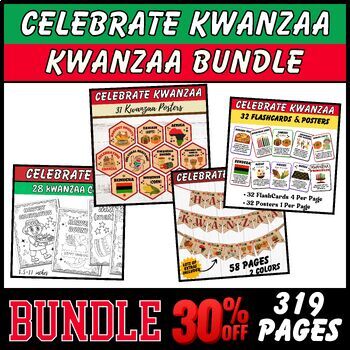 Preview of Kwanzaa Principles BUNDLE SET: Posters & Coloring Pages & Flashcards & Banners..