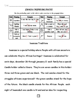 Preview of Kwanzaa Proofreading Practice (Moderate) with Key