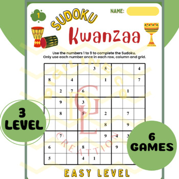 Preview of Kwanzaa SUDOKU math & Literacy puzzle game morning work middle high 8th 9th 10th