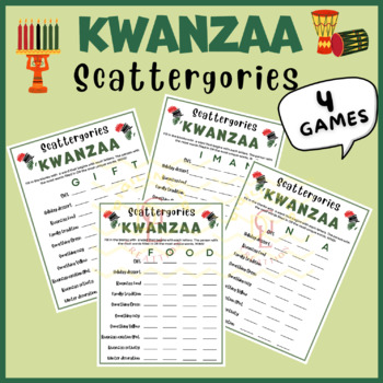 Preview of Kwanzaa Scattergories word game worksheet christmas writing middle 4th 5th 6th