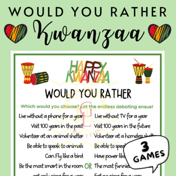 Preview of Kwanzaa Would you rather game sights word Activities 6th 7th high middle school