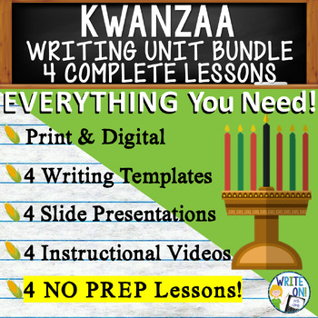 Preview of Kwanzaa Writing Unit - 4 Essay Activities, Graphic Organizers, Rubrics, Quizzes