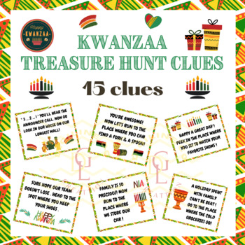 Preview of Kwanzaa christmas holiday scavenger Treasure Hunt context Clues riddles primary