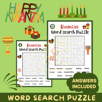 Preview of Kwanzaa word search Christmas Holidays Around the World Activities middle high