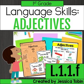 Preview of Adjectives Cut and Paste Worksheets, Lessons, Centers, Anchor Charts L.1.1.f