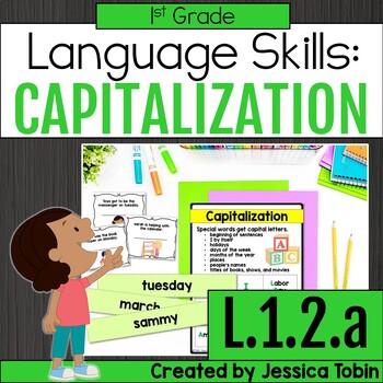 Preview of Capitalization Worksheets, Practice, Centers, Anchor Charts - 1st Grade L.1.2.a