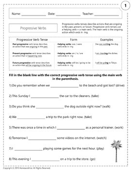 progressive verb tense worksheets by homework hut tpt