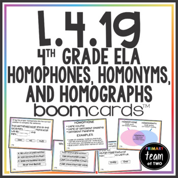 Preview of L.4.1g Common Core 4th Grade Boom Cards™ Homophones Homographs Homonyms