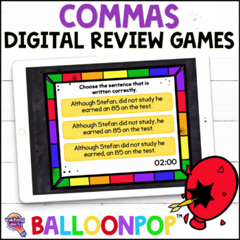Preview of 5th Grade Commas & Introductory Elements Digital Grammar Review Game BalloonPop™