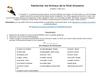 Preview of L'Amazonie Research Project: Animals of the Amazon in French, Bien Dit 2: Ch 7