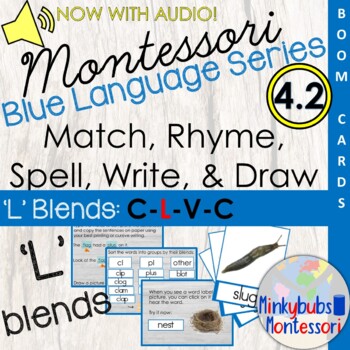 Preview of L Blends Blue Language Boom Cards Label Rhyme Spell Draw Activities