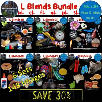 Preview of L Blends Clip Art BUNDLE Phonics Real Clips Digital Stickers Photo & Artistic
