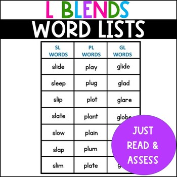 L Blends Fluency Word Lists and Assessments 2 Letter Blends by ready ...