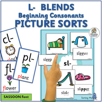 Preview of L Blends Picture Sort for Beginning Consonant Blends - Sassoon Font