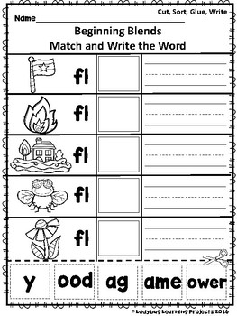 Kindergarten Beginning Blends Practice Sheets and Center Sorts (Bundle)