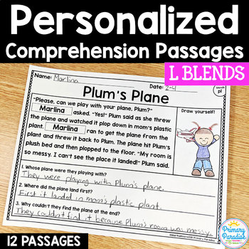 Preview of L Blends Reading Passages: PERSONALIZED Comprehension Class Sets