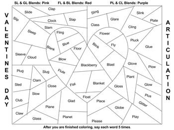 Preview of L-Blends Valentine's Day Articulation Color by Speech Word