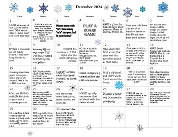 December 2024- Early Learning Activity Calendar by LITERACY-OLOGY