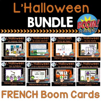 Preview of L'Halloween:  French Halloween Themed Digital Task Cards BUNDLE - BOOM CARDS