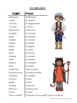 L'Halloween - French Halloween Vocabulary Activities and Quiz (Grade 4-7)