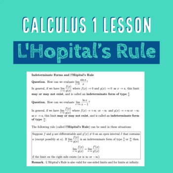 Preview of L'Hopital's Rule, Indeterminate Forms - Differential Calculus 1 Lesson Lecture