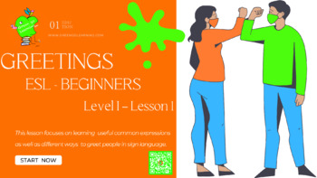 Preview of GREETINGS / ESL LESSON / SIGN LANGUAGE AWARENESS -Independent Packet / L.I L.1
