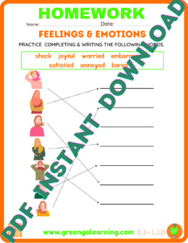 Preview of Feelings & Emotions / ESL HOMEWORK / Level I / Lesson 12 - (easy task)