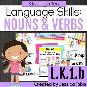 Preview of Nouns and Verbs Worksheets Centers and Lessons - L.K.1.b Kindergarten